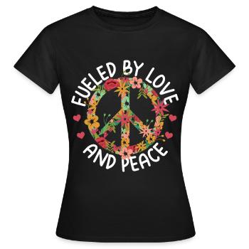Geschenke für Hippies | Hippie Peace Zeichen 60er - Frauen T-Shirt - Schwarz - Vorne - AI Model Female 172 dark (172cm)