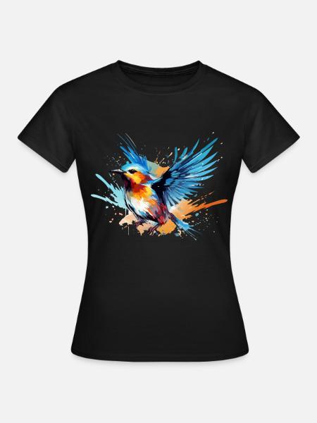 Blaumeise Farbkleckse Farbspritzer - Frauen T-Shirt - Schwarz
