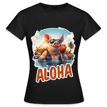 Cochon hawaïen avec des lunettes de soleil sur le centre commercial de vacances - T-shirt Femme - noir - Devant - AI Model Female 172 dark (172cm)