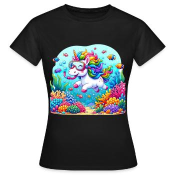 Unterwasserabenteuer Einhorn Korallenriffe - Frauen T-Shirt - Schwarz - Vorne - AI Model Female 172 dark (172cm)