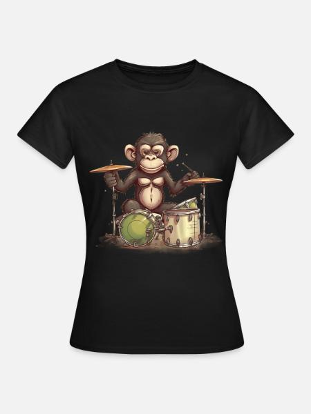 Affe Schlagzeug Trommeln - Frauen T-Shirt - Schwarz