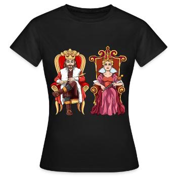 König Königin mit Krone auf dem Thron. - Frauen T-Shirt - Schwarz - Vorne - AI Model Female 172 dark (172cm)