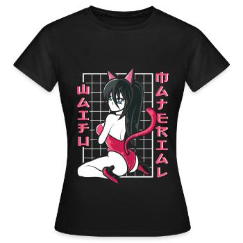 Waifu Material Cosplayer Anime - Frauen T-Shirt - Schwarz - Vorne - AI Model Female 172 dark (172cm)