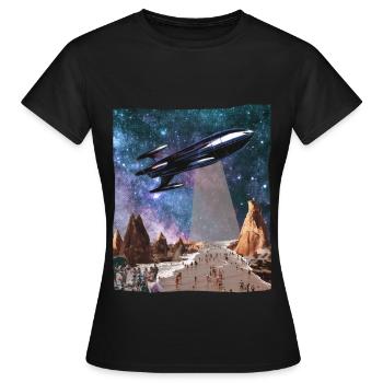 Spaceship Science Fiction Collage Art Shirt - T-shirt Femme - noir - Devant - AI Model Female 172 dark (172cm)