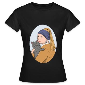 Histoire de l’art Arts visuels Vermeer Fille Chat - T-shirt Femme - noir - Devant - AI Model Female 172 dark (172cm)