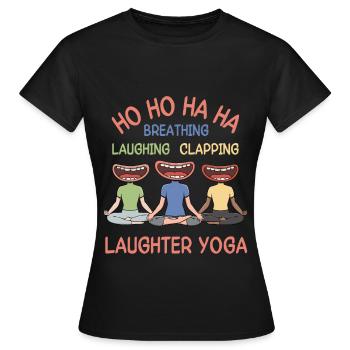 Atmen Lachen Klatschen Lachyoga - Frauen T-Shirt - Schwarz - Vorne - AI Model Female 172 dark (172cm)