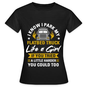 LKW Flachbettmaschine Frachtfahrzeug - Frauen T-Shirt - Schwarz - Vorne - AI Model Female 172 dark (172cm)