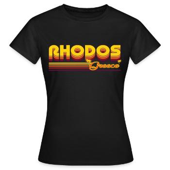 Rhodes: design rétro méditerranéen - T-shirt Femme - noir - Devant - AI Model Female 172 dark (172cm)