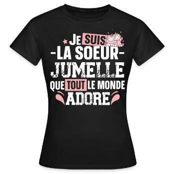 Sœur Jumelle Licorne Sœurs Famille Fille Rose Mug - T-shirt Femme - noir - Devant - AI Model Female 172 dark (172cm)