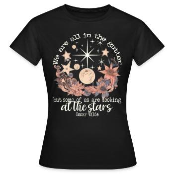 OSCAR WILDES STARS ZITIEREN DESIGN IN ELFENBEIN - Frauen T-Shirt - Schwarz - Vorne - AI Model Female 172 dark (172cm)
