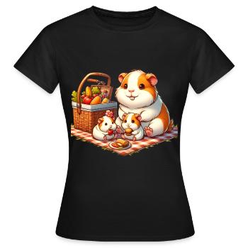 Meerschweinchen Familie Picknick im Freien - Frauen T-Shirt - Schwarz - Vorne - AI Model Female 172 dark (172cm)