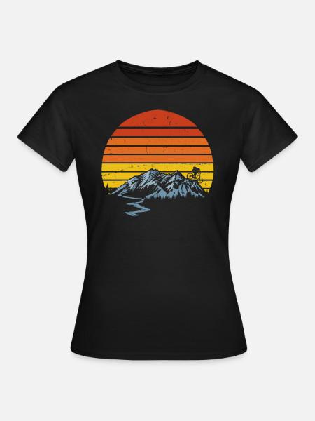 MTB terrengsykkel solnedgangs vintage - T-skjorte for kvinner - svart