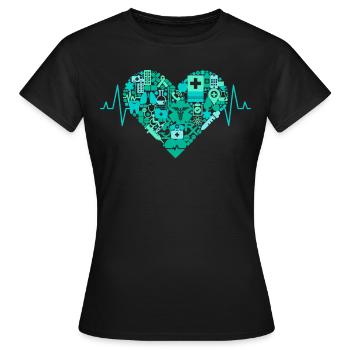 Paramedic Heartbeat ECG Rescue Service Heart - Women's T-Shirt - black - Front - AI Model Female 172 dark (172cm)