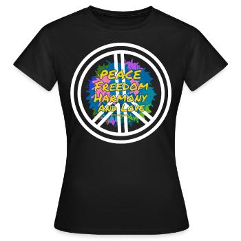 #love #peace #freedom et #harmony #totheworld #we - T-shirt Femme - noir - Devant - AI Model Female 172 dark (172cm)