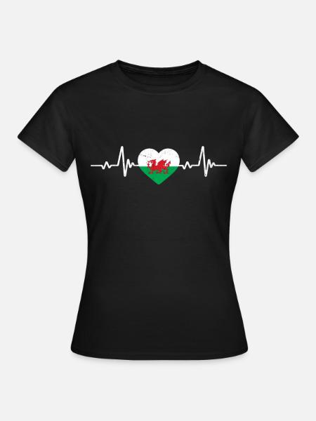Wales Heart Welsh Flag Retro - Women's T-Shirt - black