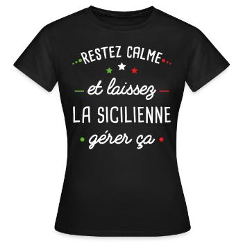 Sicile Humour pays Italie, drapeau italien, Couple - T-shirt Femme - noir - Devant - AI Model Female 172 dark (172cm)