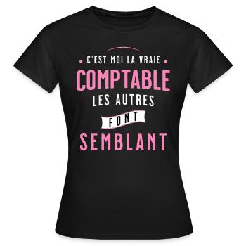 Comptable Cadeau Rigolo Secrétaire Humour Femme - T-shirt Femme - noir - Devant - AI Model Female 172 dark (172cm)