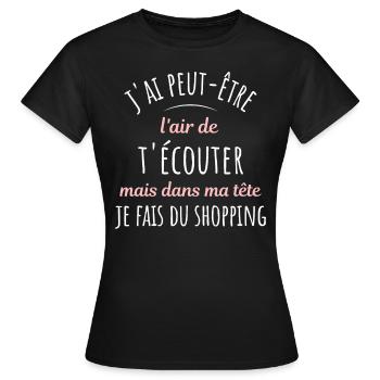Shopping Citation Humour Féminin Femme Mode Drôle - T-shirt Femme - noir - Devant - AI Model Female 172 dark (172cm)