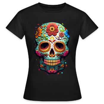 Crâne décoratif Méxicain - T-shirt Femme - noir - Devant - AI Model Female 172 dark (172cm)