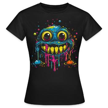 Crazy Melting Smilie Monster Psychedelisch - Frauen T-Shirt - Schwarz - Vorne - AI Model Female 172 dark (172cm)