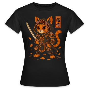 Samurai Katze - Frauen T-Shirt - Schwarz - Vorne - AI Model Female 172 dark (172cm)
