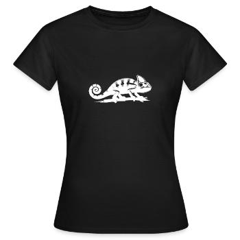 Kleiner Chamäleon Drache mit gekringelter Schwanz - Frauen T-Shirt - Schwarz - Vorne - AI Model Female 172 dark (172cm)