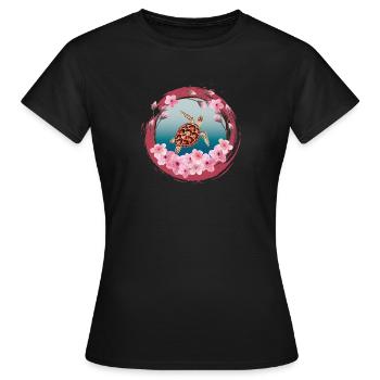 Turtle_Cherry-Blossom - Frauen T-Shirt - Schwarz - Vorne - AI Model Female 172 dark (172cm)