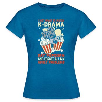 Film-kino-liebhaber-popcorn-filmabend Ansehen - Frauen T-Shirt - Antikblaues Saphir meliert - Vorne - AI Model Female 172 dark (172cm)