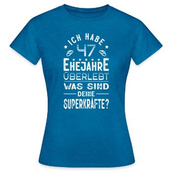 Hochzeitsgeschenk 47 Jahre Ehe Hochzeitstag - Frauen T-Shirt - Antikblaues Saphir meliert - Vorne - AI Model Female 172 dark (172cm)
