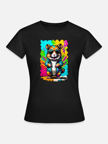 Cooler Hamster mit Sonnenbrille im Grafitti-Stil - Frauen T-Shirt - Schwarz
