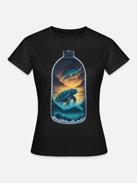 Schildkröte Flasche - Frauen T-Shirt - Schwarz
