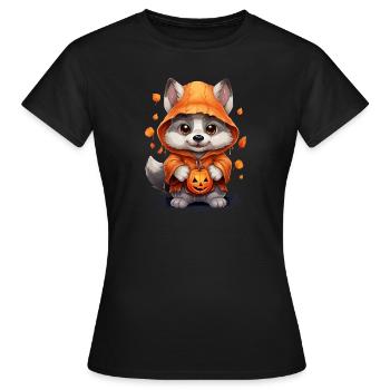 Mignon loup d’Halloween avec lanternes de citrouille - T-shirt Femme - noir - Devant - AI Model Female 172 dark (172cm)