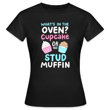 Cupcake oder Stud Muffin Gender Reveal Party - Frauen T-Shirt - Schwarz - Vorne - AI Model Female 172 dark (172cm)