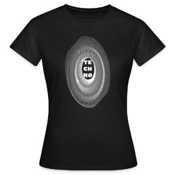 Geometrische Linien Techno-Musik, Rave Oufit - Frauen T-Shirt - Schwarz - Vorne - AI Model Female 172 dark (172cm)
