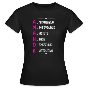 Poème du nom d’Amanda - T-shirt Femme - noir - Devant - AI Model Female 172 dark (172cm)