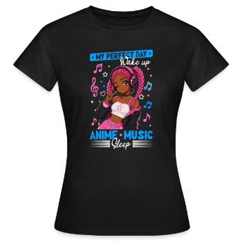 Anime and Music Chibi Black Girl - Frauen T-Shirt - Schwarz - Vorne - AI Model Female 172 dark (172cm)