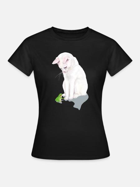 weiße Katze trifft Frosch - Frauen T-Shirt - Schwarz