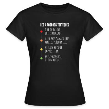 Les 4 accords toltèques - T-shirt Femme - noir - Devant - AI Model Female 172 dark (172cm)