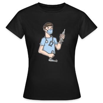 Arzt mit Mundschutz, Spritze und Stethoskop - Frauen T-Shirt - Schwarz - Vorne - AI Model Female 172 dark (172cm)