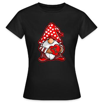 Valentinstag Gnome Love Holding Red Hear T - Frauen T-Shirt - Schwarz - Vorne - AI Model Female 172 dark (172cm)
