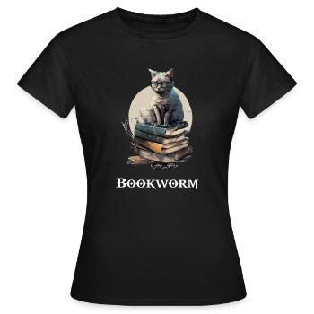 Bücherwurm, die gelehrte Katze - Frauen T-Shirt - Schwarz - Vorne - AI Model Female 172 dark (172cm)