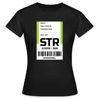 Flughafen Reise Etikett Aufkleber Stuttgart STR - Frauen T-Shirt - Schwarz - Vorne - AI Model Female 172 dark (172cm)