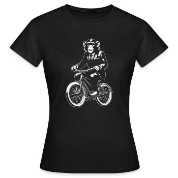 Chimp in suit riding on the bicycle - Women's T-Shirt - black - Front - AI Model Female 172 dark (172cm)
