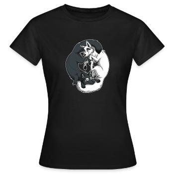 Yin Yang Foxes (weißer Rand) - Frauen T-Shirt - Schwarz - Vorne - AI Model Female 172 dark (172cm)