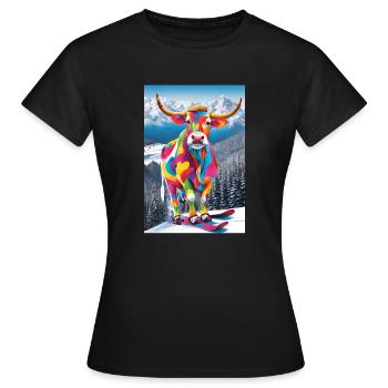 Vache dans la station de ski - T-shirt Femme - noir - Devant - AI Model Female 172 dark (172cm)