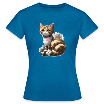 Personalisiertes Katzen T-Shirt (Molly) - Frauen T-Shirt - Antikblaues Saphir meliert - Vorne - AI Model Female 172 dark (172cm)