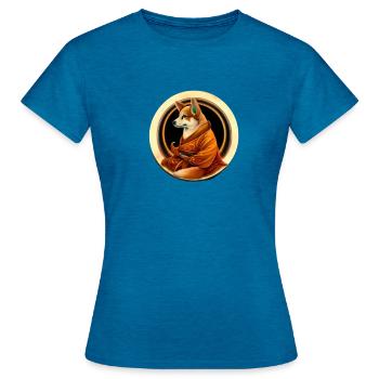 Ink & Ivory Corgi Shaolin Monk - Frauen T-Shirt - Antikblaues Saphir meliert - Vorne - AI Model Female 172 dark (172cm)