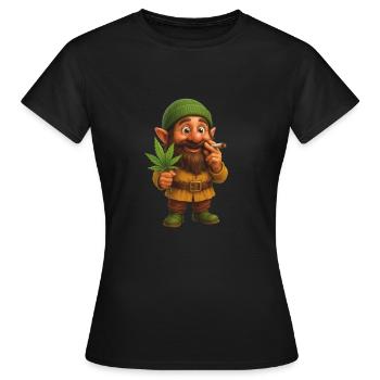 Knuffiger Kifferzwerg mit Hanfblatt - Frauen T-Shirt - Schwarz - Vorne - AI Model Female 172 dark (172cm)