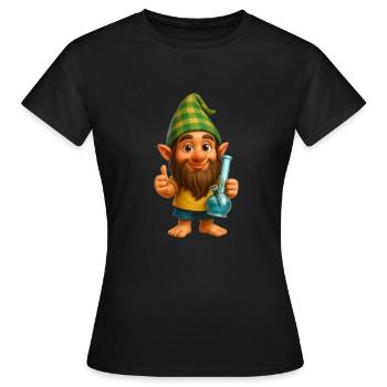 Cooler Zwerg mit Bong Cannabis Weed Marijuana - Frauen T-Shirt - Schwarz - Vorne - AI Model Female 172 dark (172cm)
