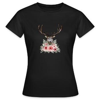 Dirndl Remplacement Cerfs et Roses - T-shirt Femme - noir - Devant - AI Model Female 172 dark (172cm)